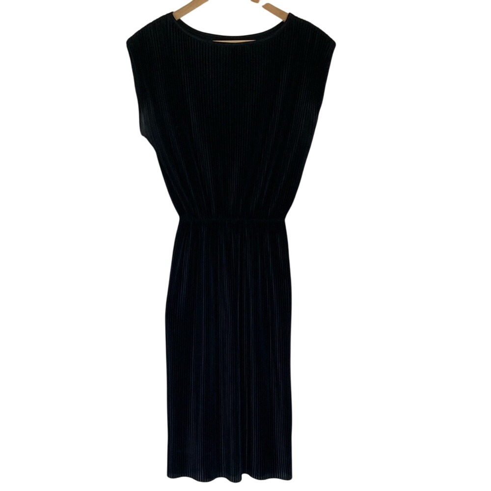 Vintage Bobbie Brooks Elegant Black Accordion Pleat Sleeveless Dress‎ Size M